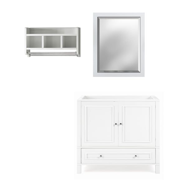 Alaterre Furniture Williamsburg 3pc Wooden Bthrm Vanity Set - 36-in. L Vanity, 30-in. L Mirror, 25-in. Wall Shelf, Wht AVAN3600WHBB - main